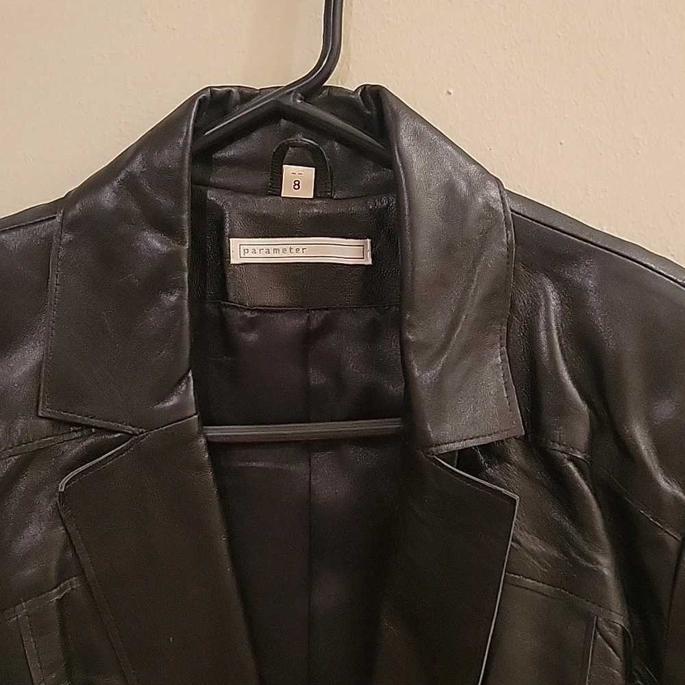 Vintage 90s Leather Jacket Size‎ 8 Black Grunge Baddie Button